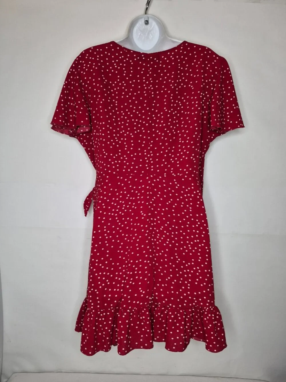Relipop Womens XL Red White Polka Dot Ruffle Flutter Short Sleeve Wrap Dress - Picture 7 of 15